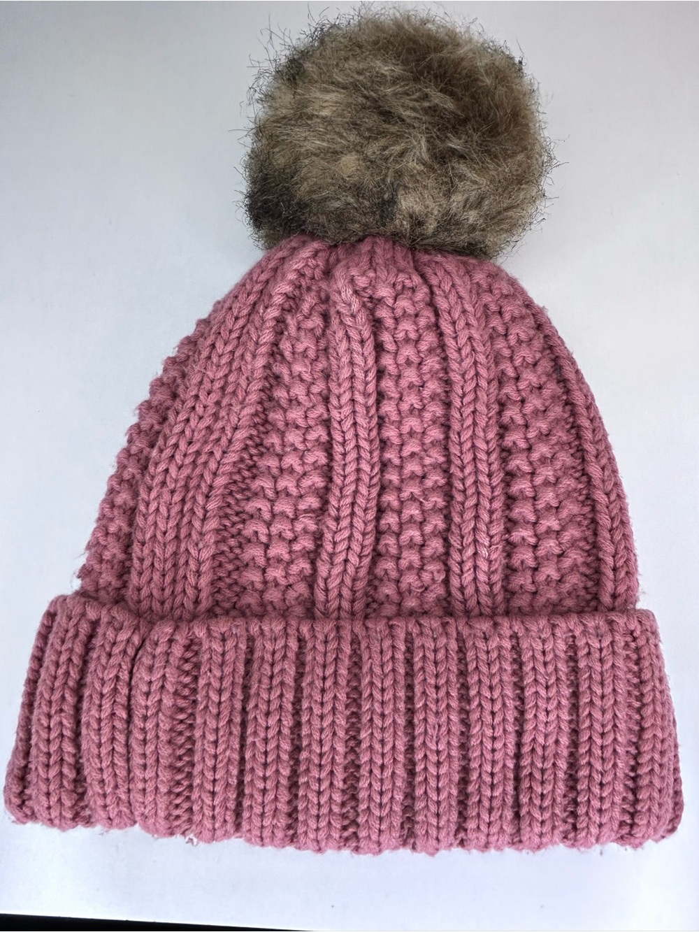 C.C Exclusives Mauve Pink Faux Fur Pom Pom Chunky Knit Beanie - Picture 3 of 9